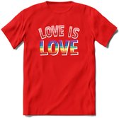 Love Is Love | Pride T-Shirt | Grappig LHBTIQ+ / LGBTQ / Gay / Homo / Lesbi Cadeau Shirt | Dames - Heren - Unisex | Tshirt Kleding Kado | - Rood - L