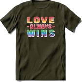 Love Wins | Pride T-Shirt | Grappig LHBTIQ+ / LGBTQ / Gay / Homo / Lesbi Cadeau Shirt | Dames - Heren - Unisex | Tshirt Kleding Kado | - Leger Groen - XXL