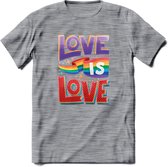 Love Is Love | Pride T-Shirt | Grappig LHBTIQ+ / LGBTQ / Gay / Homo / Lesbi Cadeau Shirt | Dames - Heren - Unisex | Tshirt Kleding Kado | - Donker Grijs - Gemaleerd - 3XL