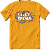 Love Wins | Pride T-Shirt | Grappig LHBTIQ+ / LGBTQ / Gay / Homo / Lesbi Cadeau Shirt | Dames - Heren - Unisex | Tshirt Kleding Kado | - Geel - L