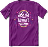 Love Wins | Pride T-Shirt | Grappig LHBTIQ+ / LGBTQ / Gay / Homo / Lesbi Cadeau Shirt | Dames - Heren - Unisex | Tshirt Kleding Kado | - Paars - M