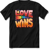 Love Wins | Pride T-Shirt | Grappig LHBTIQ+ / LGBTQ / Gay / Homo / Lesbi Cadeau Shirt | Dames - Heren - Unisex | Tshirt Kleding Kado | - Zwart - L