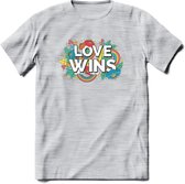 Love Wins | Pride T-Shirt | Grappig LHBTIQ+ / LGBTQ / Gay / Homo / Lesbi Cadeau Shirt | Dames - Heren - Unisex | Tshirt Kleding Kado | - Licht Grijs - Gemaleerd - XXL