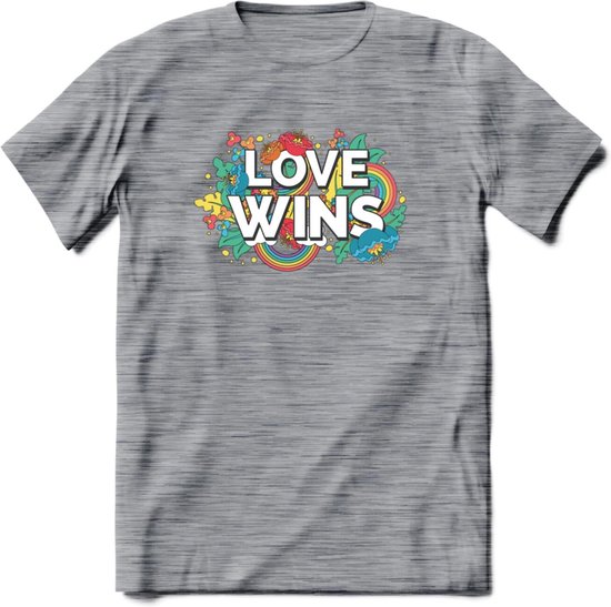 Love Wins | Pride T-Shirt | Grappig LHBTIQ+ / LGBTQ / Gay / Homo / Lesbi Cadeau Shirt | Dames - Heren - Unisex | Tshirt Kleding Kado | - Donker Grijs - Gemaleerd - XXL