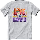 Love Is Love | Pride T-Shirt | Grappig LHBTIQ+ / LGBTQ / Gay / Homo / Lesbi Cadeau Shirt | Dames - Heren - Unisex | Tshirt Kleding Kado | - Licht Grijs - Gemaleerd - XXL