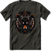 Beer - Dieren Mandala T-Shirt | Oranje | Grappig Verjaardag Zentangle Dierenkop Cadeau Shirt | Dames - Heren - Unisex | Wildlife Tshirt Kleding Kado | - Donker Grijs - 3XL