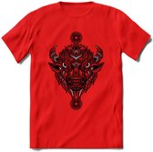 Bizon - Dieren Mandala T-Shirt | Grijs | Grappig Verjaardag Zentangle Dierenkop Cadeau Shirt | Dames - Heren - Unisex | Wildlife Tshirt Kleding Kado | - Rood - S