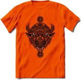 Bizon - Dieren Mandala T-Shirt | Rood | Grappig Verjaardag Zentangle Dierenkop Cadeau Shirt | Dames - Heren - Unisex | Wildlife Tshirt Kleding Kado | - Oranje - M
