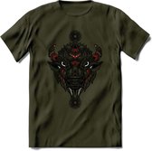 Bizon - Dieren Mandala T-Shirt | Rood | Grappig Verjaardag Zentangle Dierenkop Cadeau Shirt | Dames - Heren - Unisex | Wildlife Tshirt Kleding Kado | - Leger Groen - XL