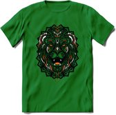 Leeuw - Dieren Mandala T-Shirt | Oranje | Grappig Verjaardag Zentangle Dierenkop Cadeau Shirt | Dames - Heren - Unisex | Wildlife Tshirt Kleding Kado | - Donker Groen - S