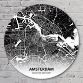 Muurcirkel ⌀ 70 cm - Muurcirkel Amsterdam – Printmijnstad zwart - Kunststof Forex - Wereldkaarten - Rond Schilderij - Wandcirkel - Wanddecoratie