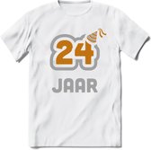 24 Jaar Feest T-Shirt | Goud - Zilver | Grappig Verjaardag Cadeau Shirt | Dames - Heren - Unisex | Tshirt Kleding Kado | - Wit - XXL