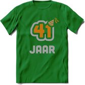 41 Jaar Feest T-Shirt | Goud - Zilver | Grappig Verjaardag Cadeau Shirt | Dames - Heren - Unisex | Tshirt Kleding Kado | - Donker Groen - S