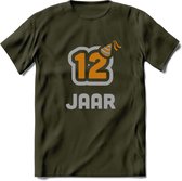 12 Jaar Feest T-Shirt | Goud - Zilver | Grappig Verjaardag Cadeau Shirt | Dames - Heren - Unisex | Tshirt Kleding Kado | - Leger Groen - XL