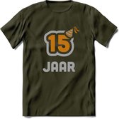 15 Jaar Feest T-Shirt | Goud - Zilver | Grappig Verjaardag Cadeau Shirt | Dames - Heren - Unisex | Tshirt Kleding Kado | - Leger Groen - L