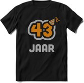 43 Jaar Feest T-Shirt | Goud - Zilver | Grappig Verjaardag Cadeau Shirt | Dames - Heren - Unisex | Tshirt Kleding Kado | - Zwart - XXL