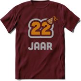 22 Jaar Feest T-Shirt | Goud - Zilver | Grappig Verjaardag Cadeau Shirt | Dames - Heren - Unisex | Tshirt Kleding Kado | - Burgundy - XXL