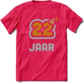 22 Jaar Feest T-Shirt | Goud - Zilver | Grappig Verjaardag Cadeau Shirt | Dames - Heren - Unisex | Tshirt Kleding Kado | - Roze - S