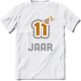 11 Jaar Feest T-Shirt | Goud - Zilver | Grappig Verjaardag Cadeau Shirt | Dames - Heren - Unisex | Tshirt Kleding Kado | - Wit - XL