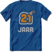 21 Jaar Feest T-Shirt | Goud - Zilver | Grappig Verjaardag Cadeau Shirt | Dames - Heren - Unisex | Tshirt Kleding Kado | - Donker Blauw - 3XL