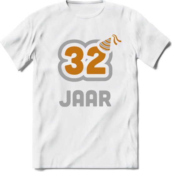 32 Jaar Feest T-Shirt | Goud - Zilver | Grappig Verjaardag Cadeau Shirt | Dames - Heren - Unisex | Tshirt Kleding Kado | - Wit - XXL