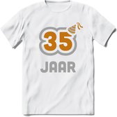 35 Jaar Feest T-Shirt | Goud - Zilver | Grappig Verjaardag Cadeau Shirt | Dames - Heren - Unisex | Tshirt Kleding Kado | - Wit - XXL