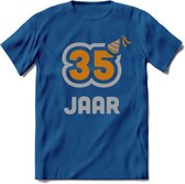 35 Jaar Feest T-Shirt | Goud - Zilver | Grappig Verjaardag Cadeau Shirt | Dames - Heren - Unisex | Tshirt Kleding Kado | - Donker Blauw - M