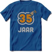 35 Jaar Feest T-Shirt | Goud - Zilver | Grappig Verjaardag Cadeau Shirt | Dames - Heren - Unisex | Tshirt Kleding Kado | - Donker Blauw - S