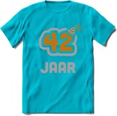 42 Jaar Feest T-Shirt | Goud - Zilver | Grappig Verjaardag Cadeau Shirt | Dames - Heren - Unisex | Tshirt Kleding Kado | - Blauw - 3XL