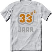33 Jaar Feest T-Shirt | Goud - Zilver | Grappig Verjaardag Cadeau Shirt | Dames - Heren - Unisex | Tshirt Kleding Kado | - Licht Grijs - Gemaleerd - S