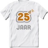 25 Jaar Feest T-Shirt | Goud - Zilver | Grappig Verjaardag Cadeau Shirt | Dames - Heren - Unisex | Tshirt Kleding Kado | - Wit - L
