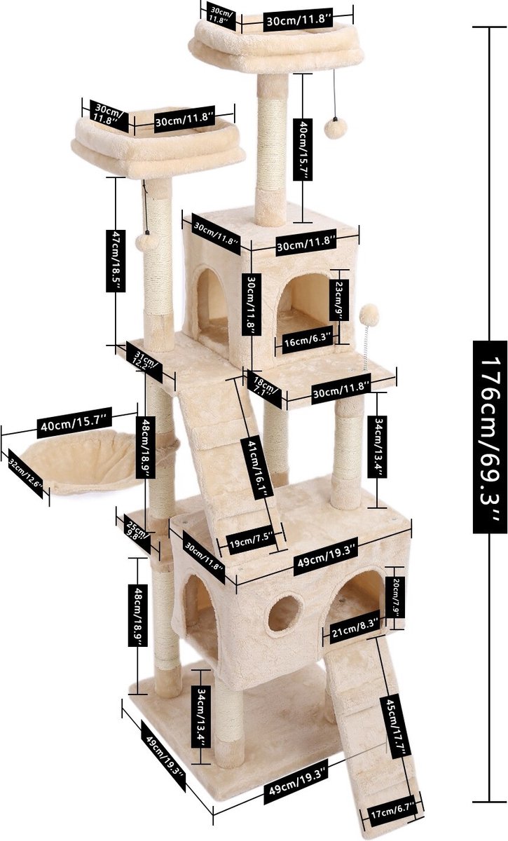 Polaza® Krabpaal – Krabpaal Voor Katten – Krabpaal Voor Grote Katten – Katten Speelgoed