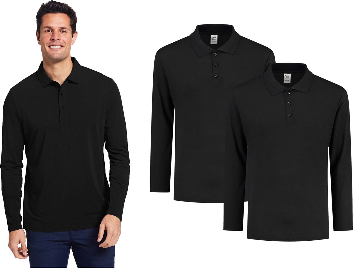 Pierre Calvini - Polo Shirt Heren - Poloshirts Heren Lange Mouw -Longsleeve Heren - 2 Pack - Zwart - XXL - Polo Heren - T Shirt Lange Mouwen Heren