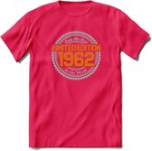 1962 Limited Edition Ring T-Shirt | Zilver - Goud | Grappig Verjaardag en Feest Cadeau Shirt | Dames - Heren - Unisex | Tshirt Kleding Kado | - Roze - L