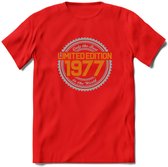 1977 Limited Edition Ring T-Shirt | Zilver - Goud | Grappig Verjaardag en Feest Cadeau Shirt | Dames - Heren - Unisex | Tshirt Kleding Kado | - Rood - L
