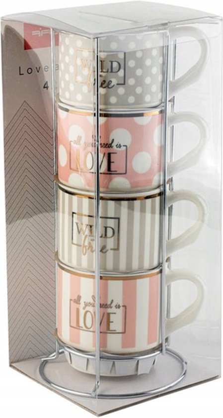 Florina Love and wild mugs set de 4 - Tasses à café - Mug à thé - Avec  support - Tasse... | bol