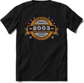 Premium Since 2003 T-Shirt | Zilver - Goud | Grappig Verjaardag en Feest Cadeau Shirt | Dames - Heren - Unisex | Tshirt Kleding Kado | - Zwart - S