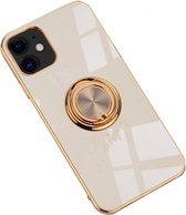 iPhone 12 Mini hoesje met ring - Kickstand - iPhone - Goud detail - Handig - Hoesje met ring - 5 verschillende kleuren - zalm roze - Grijs/blauw - Donker groen - Zwart - Paars