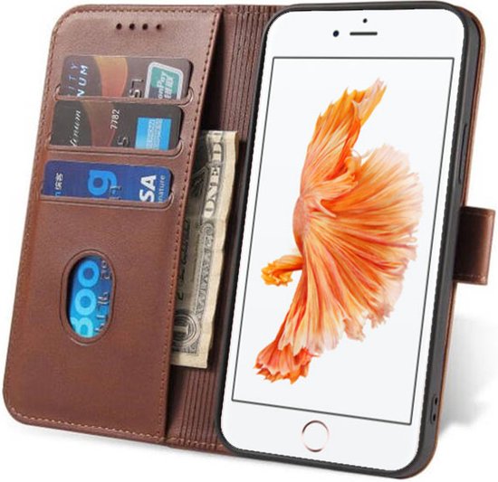 Geschikt voor iPhone 6/6s Telefoonhoesje Kunstleer met Magnetisch lipje en Pasjeshouder Book Case met Klepje - Donkerbruin - Smartphonica geschikt voor iPhone 6/6s