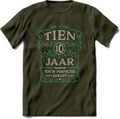 10 Jaar Legendarisch Gerijpt T-Shirt | Aqua - Grijs | Grappig Verjaardag en Feest Cadeau Shirt | Dames - Heren - Unisex | Tshirt Kleding Kado | - Leger Groen - S