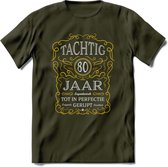 80 Jaar Legendarisch Gerijpt T-Shirt | Geel - Grijs | Grappig Verjaardag en Feest Cadeau Shirt | Dames - Heren - Unisex | Tshirt Kleding Kado | - Leger Groen - S