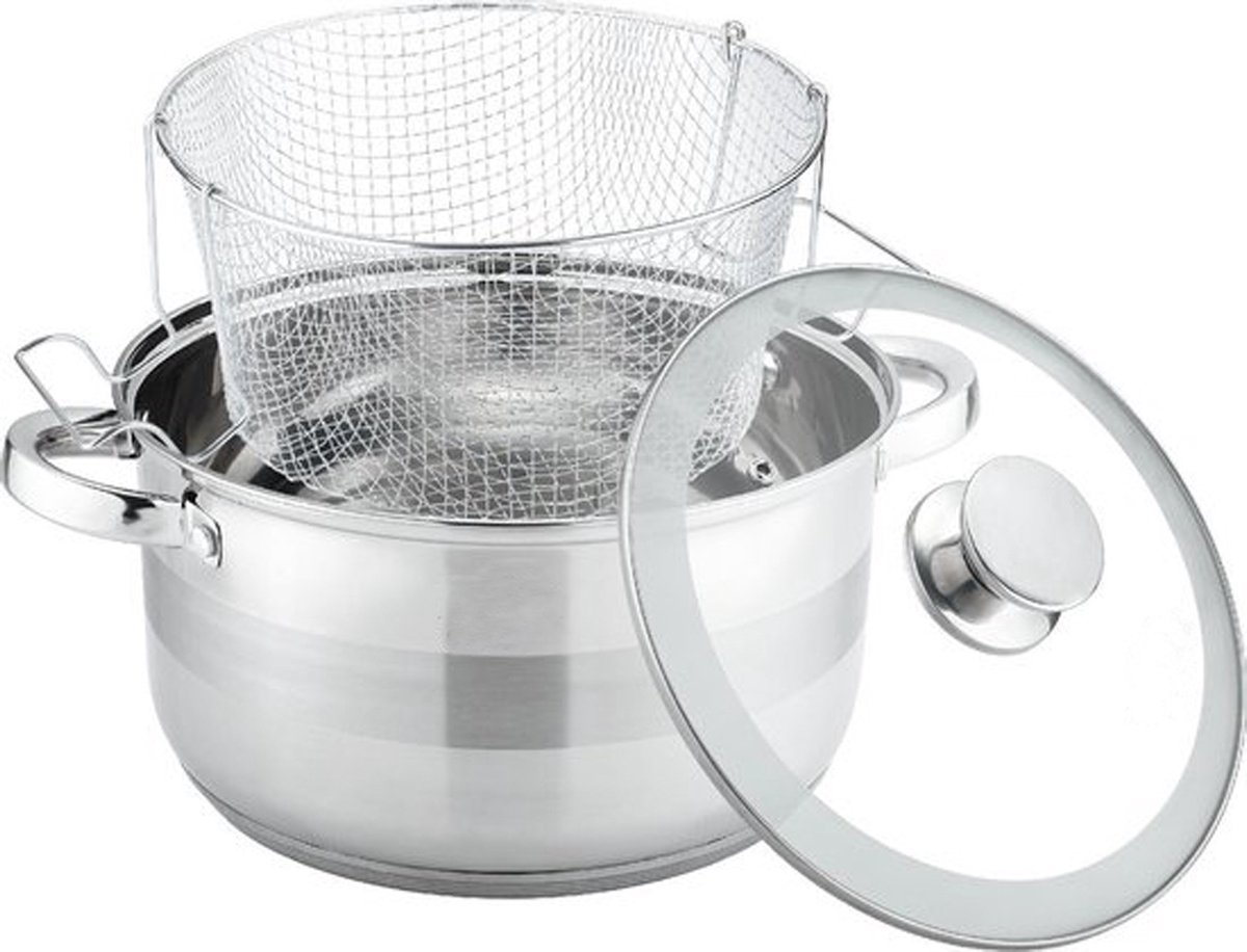 DeBlock Dm-1223 Frituurpan Rvs Ø 24cm Met Glazen Deksel Inductie - 6.5 Liter