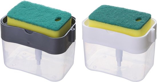 Boutique IBBO - Savon liquide - Distributeur de savon à vaisselle en boîte avec éponge - Distributeur de savon à pression La vaisselle - Porte-savon liquide de Cuisine - Distributeur de savon manuel pour Cuisine