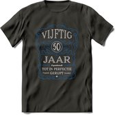 50 Jaar Legendarisch Gerijpt T-Shirt | Blauw - Grijs | Grappig Verjaardag en Feest Cadeau Shirt | Dames - Heren - Unisex | Tshirt Kleding Kado | - Donker Grijs - 3XL