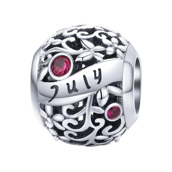 Geboortesteen maand Juli bedel | Roze Robijn zirkonia | bedels beads cadeau | Zilverana | geschikt voor alle bekende merken | 925 zilver | moederdag