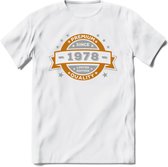 Premium Since 1978 T-Shirt | Zilver - Goud | Grappig Verjaardag en Feest Cadeau Shirt | Dames - Heren - Unisex | Tshirt Kleding Kado | - Wit - L