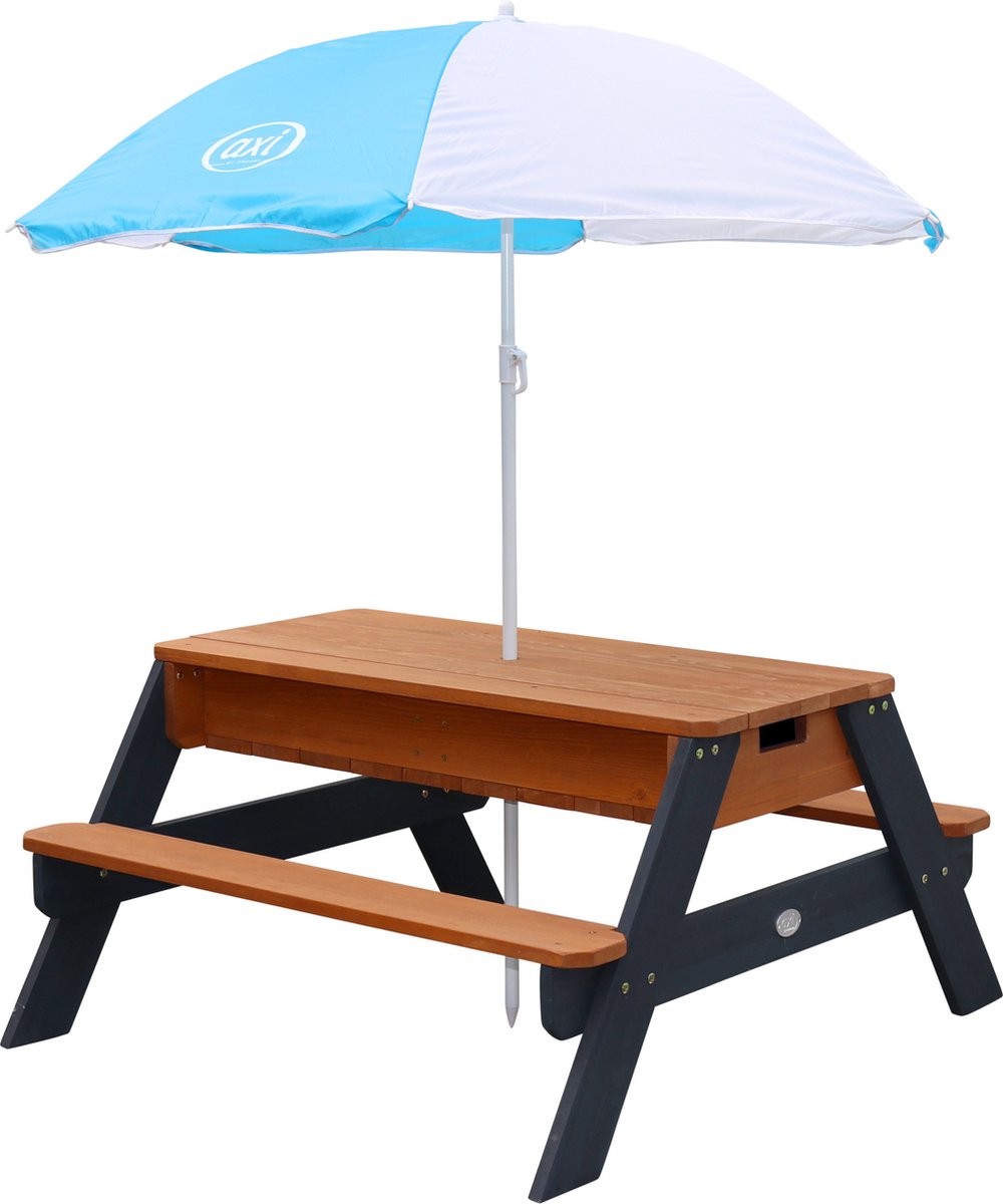 AXI Nick Zand & Water Picknicktafel in Antraciet/Bruin - Met Parasol in Blauw/Wit - Multifunctionele Picknick tafel van FSC hout - Picknick tafel voor kinderen van hout — afbeelding 10