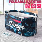 Draagbare Opvouwbare baden-150L 120cm-met Waterafvoer-voor binnen Volwassen Douche-Regenwoud-Zwart Blauw