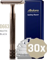 Bolano® Safety Razor Mat Zwart + 30 Double Edge Scheermesjes - Klassiek Scheermes voor Mannen en Vrouwen - D663