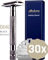Bolano® Safety Razor Black Metallic + 30 Double Edge Scheermesjes - Klassiek Scheermes voor Mannen en Vrouwen - D646